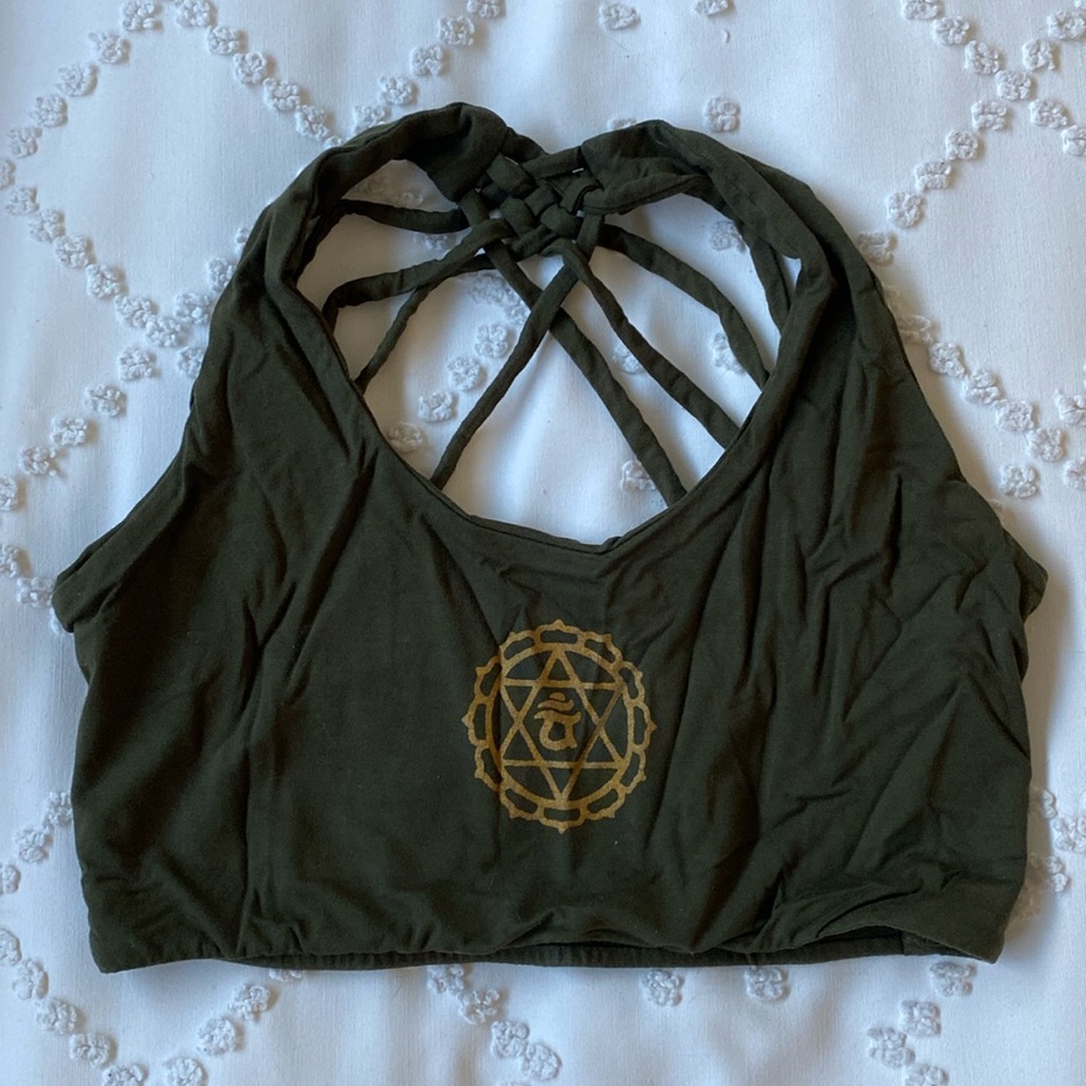 Dark Green Balinese Bralette with Mandala Graphic, One Size